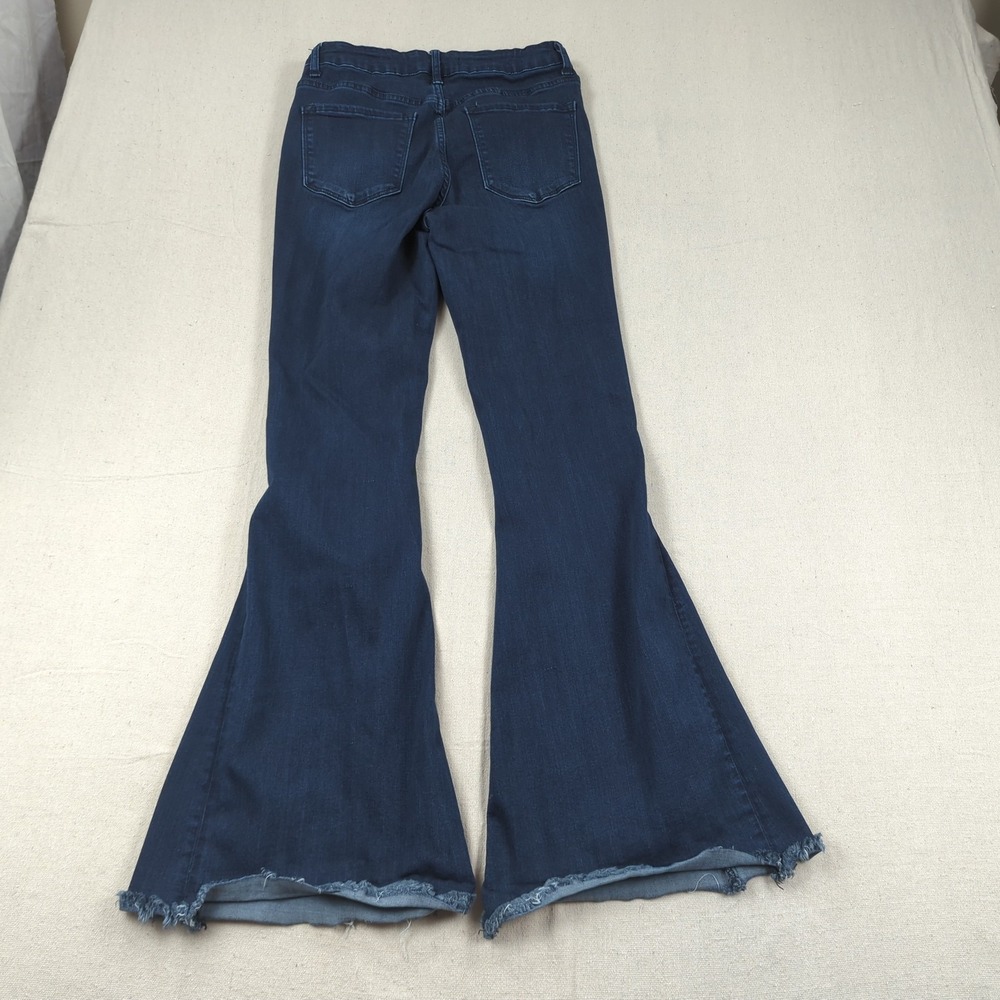 Flying Monkey Jeans Womens 27 Blue High Rise Flare Stretch Distressed Frayed - Picture 12 of 15